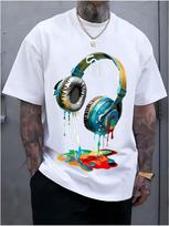 Men's Cotton T-Shirt With Vibrant Headphone Graphic Print Casual Street Style S
