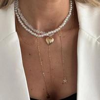 Salircon Simple Imitation Pearls Crystal Tassel Chain Heart Pentagram Pendant Necklace Women Trendy 2026 Banquet Wedding Jewelry