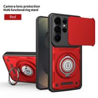 Rotating Ring Stand Phone Case For Samsung Galaxy S26 Ultra S25 Plus S25 S24 FE 2-in-1 Shockproof Camera Lens Protective Cover For Galaxy S24 FE raudona