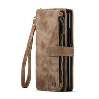 CaseMe odinis dėklas Samsung Galaxy Z Fold 6 5, su užtrauktuku, piniginė su vietomis rašikliui, dirželiu, 2 viename dizainas, kortelių laikikliai, telefono dangtelis For Samsung Z Fold 5 ruda