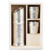 Nousaku Sake Set pitcher Sake cup Made in in Paulownia wood Set Bamboo-shaped (Sake H17.0cm 5.5cm approx. 220cc, H5.0cm 4.8cm approx. 50cc) Japan,
