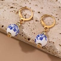 Ceramics Pearl Dangle Earring Bohemia Earrings Rice Bead Blue and White Porcelain Earrings Jewelry Accessories Round