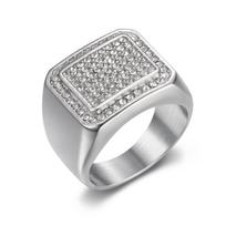 S925 silver ring new hip-hop fashion personalized ring personalized domineering diamond square ring 7 gray