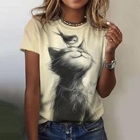 Nauji „Kawaii Cat Print“ marškinėliai moterims, didesnio dydžio 2024 m. vasaros tendencijų moteriški drabužiai „Crew Tee“ moteriški marškinėliai trumpomis rankovėmis S