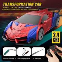 1:18 RC Transforming Car Robot, 2.4GHz Remote Control Drift Car with LED Lights, Rechargeable Toy Gift for Boys CD0062-Red with Blue