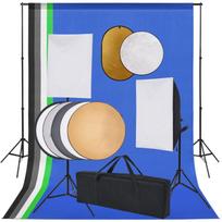 Fotostudijos komplektas su šviesdėžėmis, fonu ir reflektoriumi
