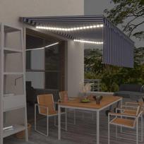 Markizė su uždanga/LED/vėjo jutikliu, mėlyna/balta, 4x3m