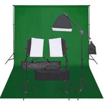 Fotostudijos rinkinys su apšvietimo rinkiniu ir fonu