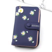 Women Long Walletsfashion Design Embroidery Daisy Card Holder Large-Capacity Pu Coin Purse Simple Zipper Money Bag Wallets