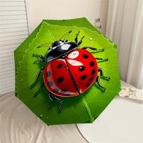 1pc ladybug leaf Automatic Open/Close Umbrella with Windproof, 8-Rib Sturdy Canopy, Durable Ribs, Fashionable Design1135A