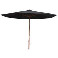 Lauko skėtis nuo saulės su mediniu stulpu, juodas, 350cm