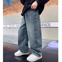 5-14Y Boys Jeans Pants Spring Kids Wide Leg Straight Trousers Autumn Loose-Fit Casual Trousers Children's Trendy Sweatpants 120 mėlyna