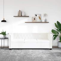Chesterfield trivietė sofa, dirbtinė oda, balta
