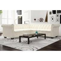 Chesterfield penkiavietė kampinė sofa, dirbtinė oda, balta