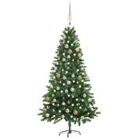 Dirbtinė apšviesta Kalėdų eglutė su žaisliukais, žalia, 150cm