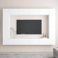 Televizoriaus spintelių komplektas, 8 dalių, baltas, mediena
