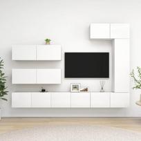 Televizoriaus spintelių komplektas, 7 dalių, baltas, mediena