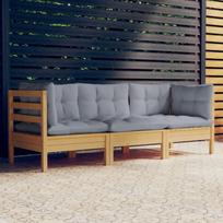 Trivietė sodo sofa su pilkomis pagalvėlėmis, pušies masyvas