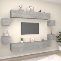 TV spintelių komplektas, 8 dalių, betono pilkas, mediena