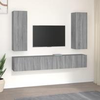 TV spintelių komplektas, 5 dalių, pilkas ąžuolo, mediena