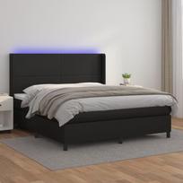 Lova su spyruoklėmis/čiužiniu/LED, juoda 160x200cm dirbtinė oda