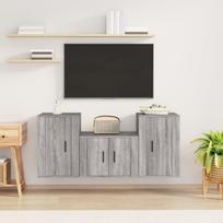 TV spintelių komplektas, 3 dalių, pilkas ąžuolo, mediena