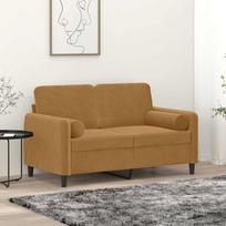 Dvivietė sofa su pagalvėlėmis, rudos spalvos, 120cm, aksomas