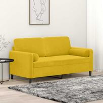 Dvivietė sofa su pagalvėlėmis, geltonos spalvos, 140cm, aksomas