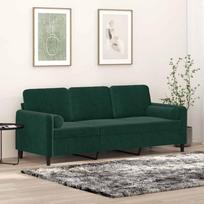 Trivietė sofa su pagalvėlėmis, tamsiai žalia, 180cm, aksomas