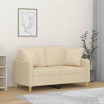Dvivietė sofa su pagalvėlėmis, kreminės spalvos, 120cm, audinys