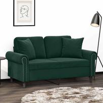 Dvivietė sofa su pagalvėlėmis, tamsiai žalia, 120cm, aksomas