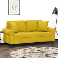 Dvivietė sofa su pagalvėlėmis, geltonos spalvos, 140cm, aksomas