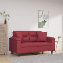 Dvivietė sofa su pagalvėlėmis, vyno, 120cm, dirbtinė oda