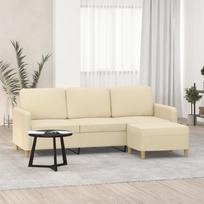 Trivietė sofa su pakoja, kreminės spalvos, 180cm, audinys