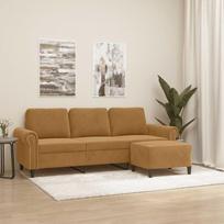 Trivietė sofa su pakoja, rudos spalvos, 180cm, aksomas