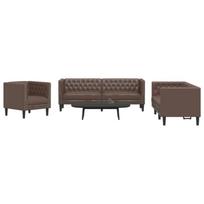 Chesterfield sofų komplektas, 3 dalių, rudas, dirbtinė oda
