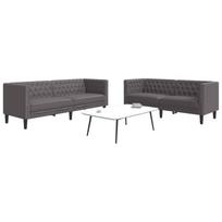 Chesterfield sofų komplektas, 2 dalių, pilkas, dirbtinė oda