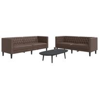 Chesterfield sofų komplektas, 2 dalių, rudas, dirbtinė oda