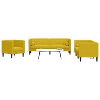Chesterfield sofų komplektas su pagalvėlėmis, 3 dalių, geltonas