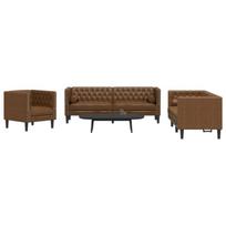 Chesterfield sofų komplektas su pagalvėlėmis, 3 dalių, rudas