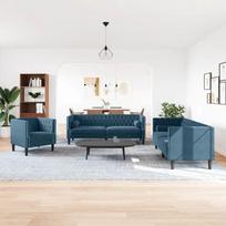 Chesterfield sofų komplektas su pagalvėlėmis, 3 dalių, mėlynas