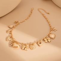 Salircon Luxury Vintage Love Heart Bowknot Charm Choker Necklace Trending Adjustable Clavicle Chain Women Neck Jewelry Gift
