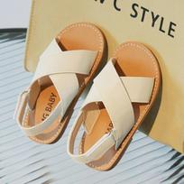 Kids Cross Strap Open Toe Velcro Sandals Summer Casual Beach Shoes For Boys Girls 21 balta