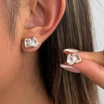 SHIXIN Classic 1 Pair White WaterDrop Square Zircon Earrings Women Exquisite 18K Gold Plated Stainless Steel Ear Wedding Jewelry