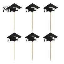 Hat Cake Decoration 6 Pcs Graduation Toppers, Mini Grad Cap Cupcake Black Burr-free Glitter Food Appetizer Picks for Class of 2026 Party Supplies juoda