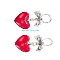 HX6F Dark Gothic Bowknot And Heart Studs Earrings Elegant Alloy Jewelry For Women Gift rožinė
