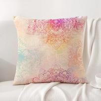 Colorful Floral Mandala Art Cushion Cover Natural Linen Organic Fabric Double-Sided Printing Sofa Home Decor Gift Pillow Cover Peach skin 18*18(CM)-1Pcs