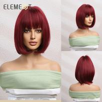 Perukas Bobas Lucu Rambutas Warna Merah Anggur Lurus Pendek Sintetis elementas, skirtas Pesta Wig Wanita Putih/Hitam arba Pakaian Sehari-hari