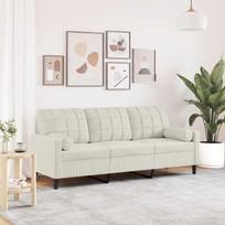 Trivietė sofa su pagalvėlėmis, kreminės spalvos, 180cm, aksomas