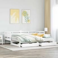 Lova su ištraukiama dalimi/stalčiais be čiužinio balta 90x200cm
